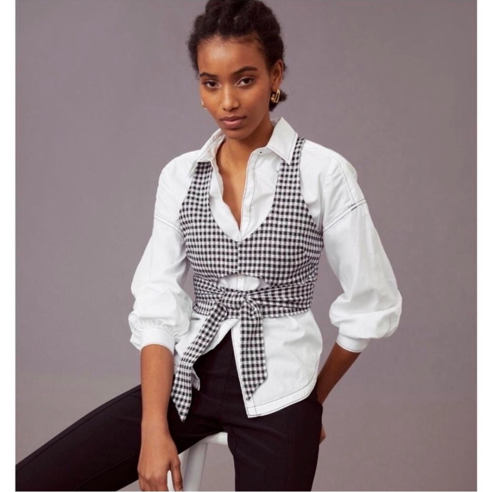 Maeve by Anthropologie Black and White Gingham Top